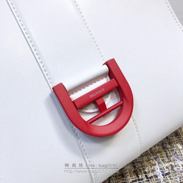DELVAUX女包 頂級原單 德爾沃Brillant經典款 進口牛皮 大號 德爾沃女手提包 DV0028白色紅扣 DELVAUX手拎包  fcs1069